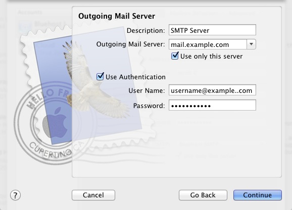 Outgoing Mail Server Window