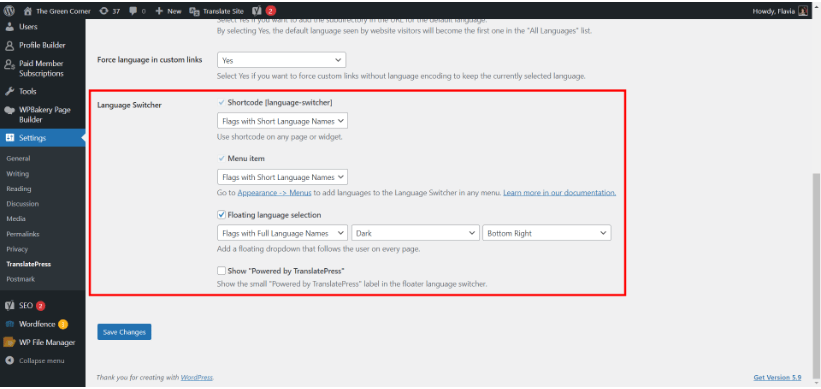 translatepress language switcher