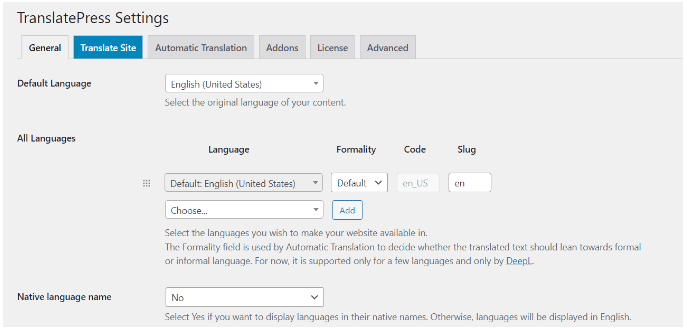 translatepress setting