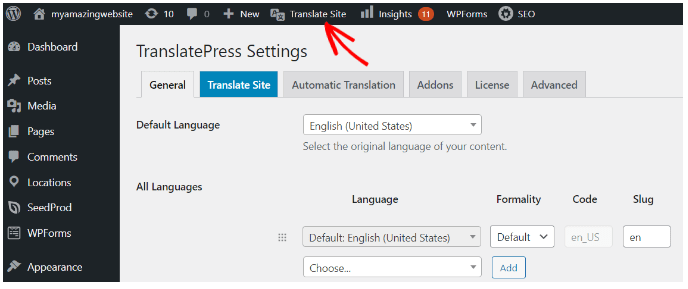 translatepress translate site